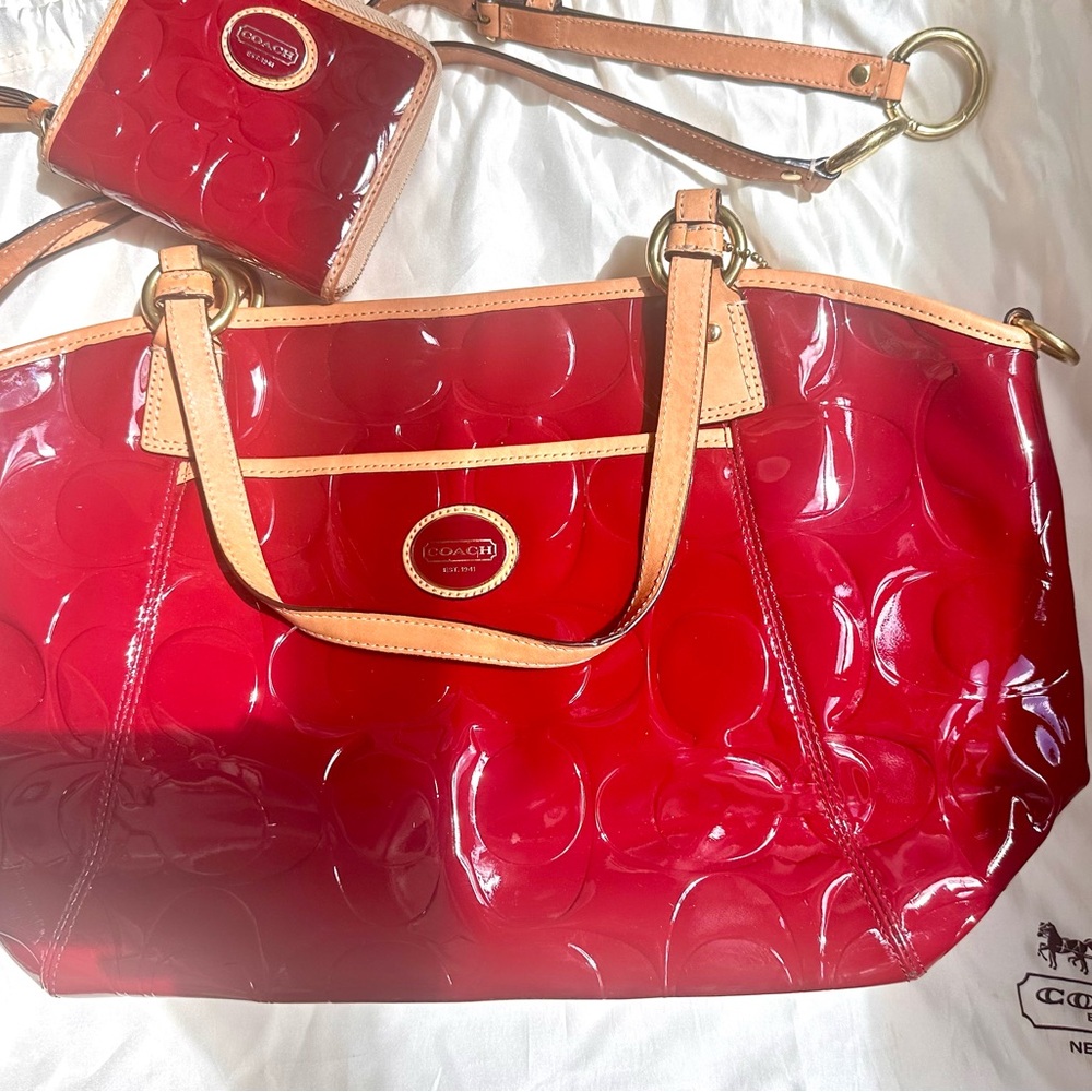 Red authentic coach purse